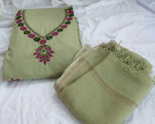 Load image into Gallery viewer, DAMINI Pure Cotton Hand Embroidered/Chikankari Unstitched Kurta Set; Made to Order/ Customizable