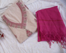 Load image into Gallery viewer, FALAK Pure Cotton Hand Embroidered/Chikankari Unstitched Kurta Set; Made to Order/ Customizable
