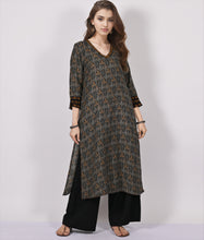 Load image into Gallery viewer, KASI Cotton Block Printed Long Kurti/tunic with hand embroidered Chikankari