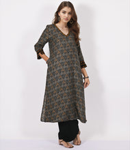 Load image into Gallery viewer, KASI Cotton Block Printed Long Kurti/tunic with hand embroidered Chikankari