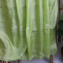 Load image into Gallery viewer, Silk Green Dupatta Hand Embroidered /Chikan work