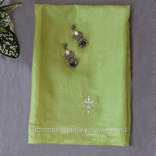 Load image into Gallery viewer, Silk Green Dupatta Hand Embroidered /Chikan work