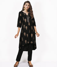 Load image into Gallery viewer, SEJAL Pure Cotton Embroidered Block Print Style Tunic with High Low Hem