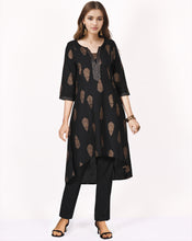 Load image into Gallery viewer, SEJAL Pure Cotton Embroidered Block Print Style Tunic with High Low Hem
