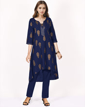 Load image into Gallery viewer, SEJAL Pure Cotton Embroidered Block Print Style Tunic with High Low Hem