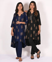 Load image into Gallery viewer, SEJAL Pure Cotton Embroidered Block Print Style Tunic with High Low Hem