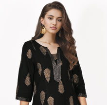 Load image into Gallery viewer, SEJAL Pure Cotton Embroidered Block Print Style Tunic with High Low Hem