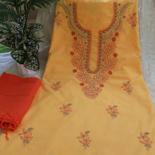 Load image into Gallery viewer, TARINI Pure Cotton Hand Embroidered/Chikankari Unstitched Kurta Set; Made to Order/ Customizable