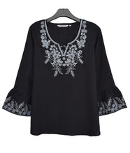 Load image into Gallery viewer, Tia Embroidered Viscose Rayon Blouse with Bell Sleeves