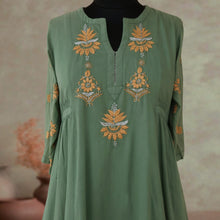 Load image into Gallery viewer, BAANI Pure Cotton, Hand Embroidery/ Chikankari Women Long Flared Dress