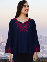 Load image into Gallery viewer, Tia Embroidered Viscose Rayon Blouse with Bell Sleeves