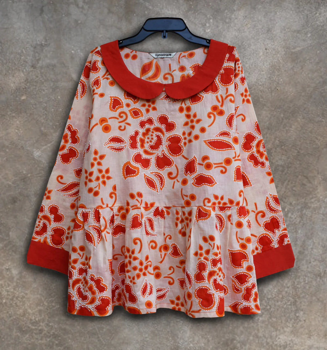 AVNI Printed Soft Cotton Hand Embroidered Peplum Top