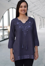 Load image into Gallery viewer, AYO Pure Cotton, Embroidered Tunic, Top, Kurti, with Tassles
