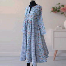 Load image into Gallery viewer, DIVYA prt Block Printed Pure Cotton Women Long Flared Kurta Tunic Dress
