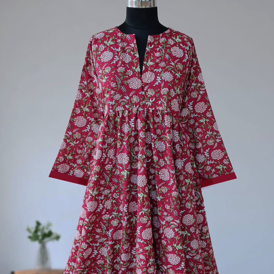 DIVYA prt Block Printed Pure Cotton Women Long Flared Kurta Tunic Dress