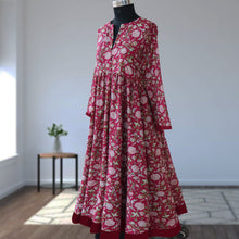 Load image into Gallery viewer, DIVYA prt Block Printed Pure Cotton Women Long Flared Kurta Tunic Dress
