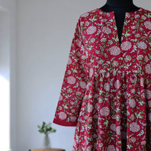 Load image into Gallery viewer, DIVYA prt Block Printed Pure Cotton Women Long Flared Kurta Tunic Dress
