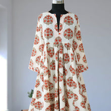 Load image into Gallery viewer, DEVIKA prt Block Printed Pure Cotton Women Long Flared Kurta Tunic Dress
