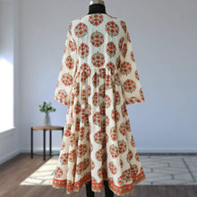 Load image into Gallery viewer, DEVIKA prt Block Printed Pure Cotton Women Long Flared Kurta Tunic Dress
