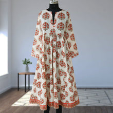 Load image into Gallery viewer, DEVIKA prt Block Printed Pure Cotton Women Long Flared Kurta Tunic Dress
