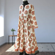Load image into Gallery viewer, DEVIKA prt Block Printed Pure Cotton Women Long Flared Kurta Tunic Dress
