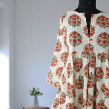 Load image into Gallery viewer, DEVIKA prt Block Printed Pure Cotton Women Long Flared Kurta Tunic Dress

