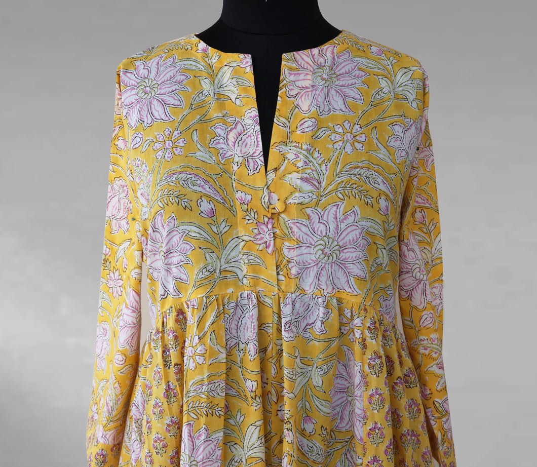 DEVIKA prt Block Printed Pure Cotton Women Long Flared Kurta Tunic Dress