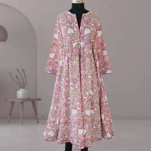 Load image into Gallery viewer, DIVYA prt Block Printed Pure Cotton Women Long Flared Kurta Tunic Dress
