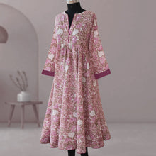 Load image into Gallery viewer, DIVYA prt Block Printed Pure Cotton Women Long Flared Kurta Tunic Dress
