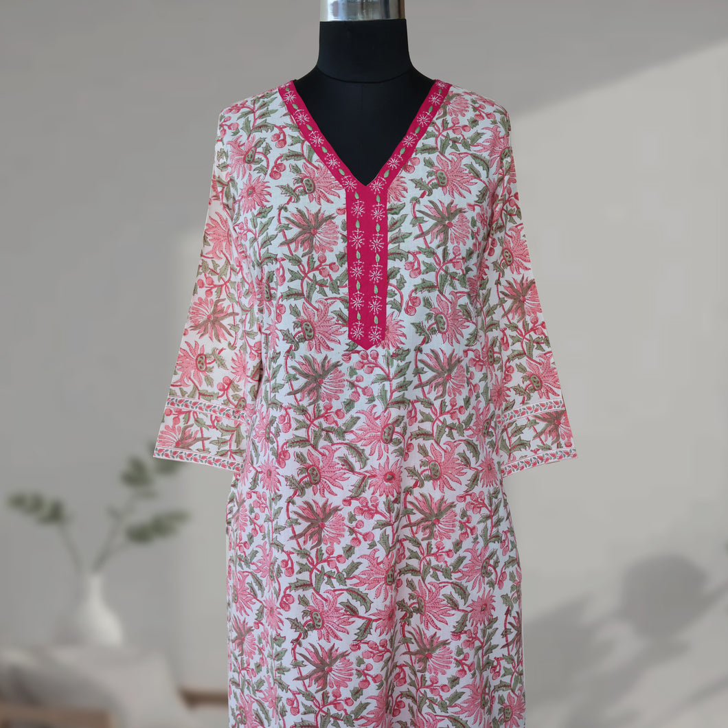 ERICA Block Printed Cotton Hand Embroidered Kurta