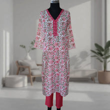 Load image into Gallery viewer, ERICA Block Printed Cotton Hand Embroidered Kurta
