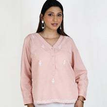 Load image into Gallery viewer, URVIKA  Cotton Flex Hand Embroidery Kurti Top
