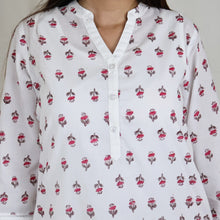 Load image into Gallery viewer, DORA Cotton, Block Print, Hand Embroidery &amp; Lace Work  Kurta with Hand Embroidery Pants
