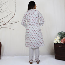 Load image into Gallery viewer, DORA Cotton, Block Print, Hand Embroidery &amp; Lace Work  Kurta with Hand Embroidery Pants
