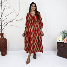 Load image into Gallery viewer, SRISHTI Pure Cotton Block Print, Red Long Tunic/Kurta Dress  Regular and Plus Sizes
