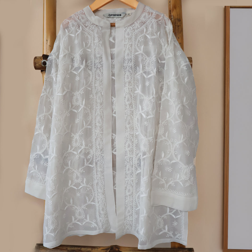 Viscose Georgette Front-Open Shrug with All-Over Intricate Embroidery