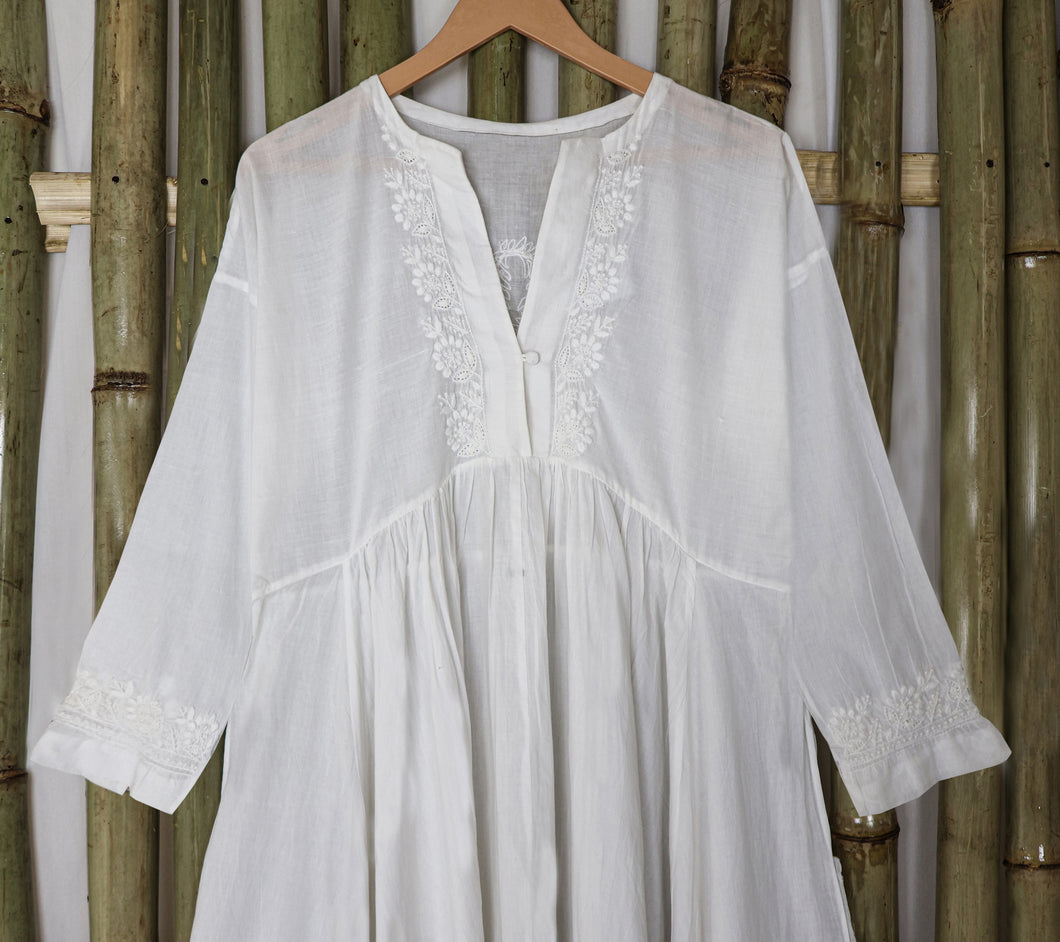 DEVIKA Pure Cotton, Hand Embroidery/ Chikankari Women Long Flared Dress