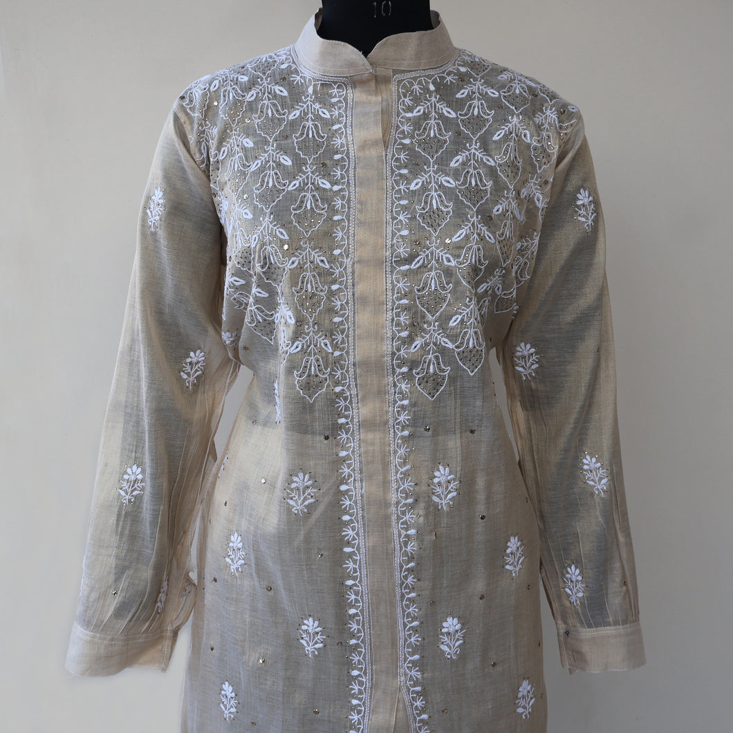 Vaikhya Tissue fabric Embroidered/Chikankari Unstitched Cord Set; Made to Order/ Customizable