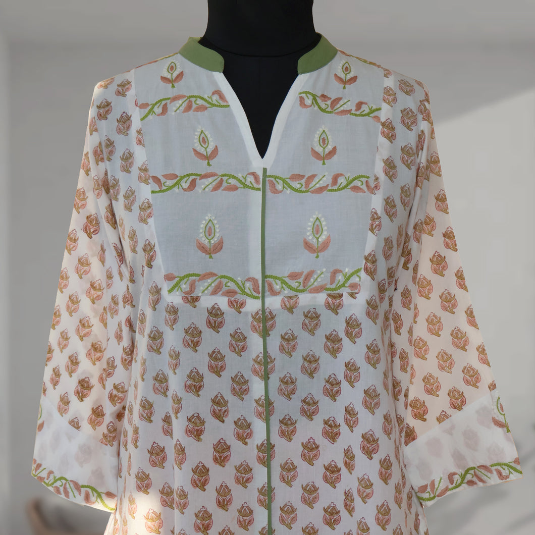 JAIE Block Printed Cotton Hand Embroidered Kurta