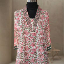 Load image into Gallery viewer, PALLAVI Block Printed Cotton Hand Embroidered Kurta
