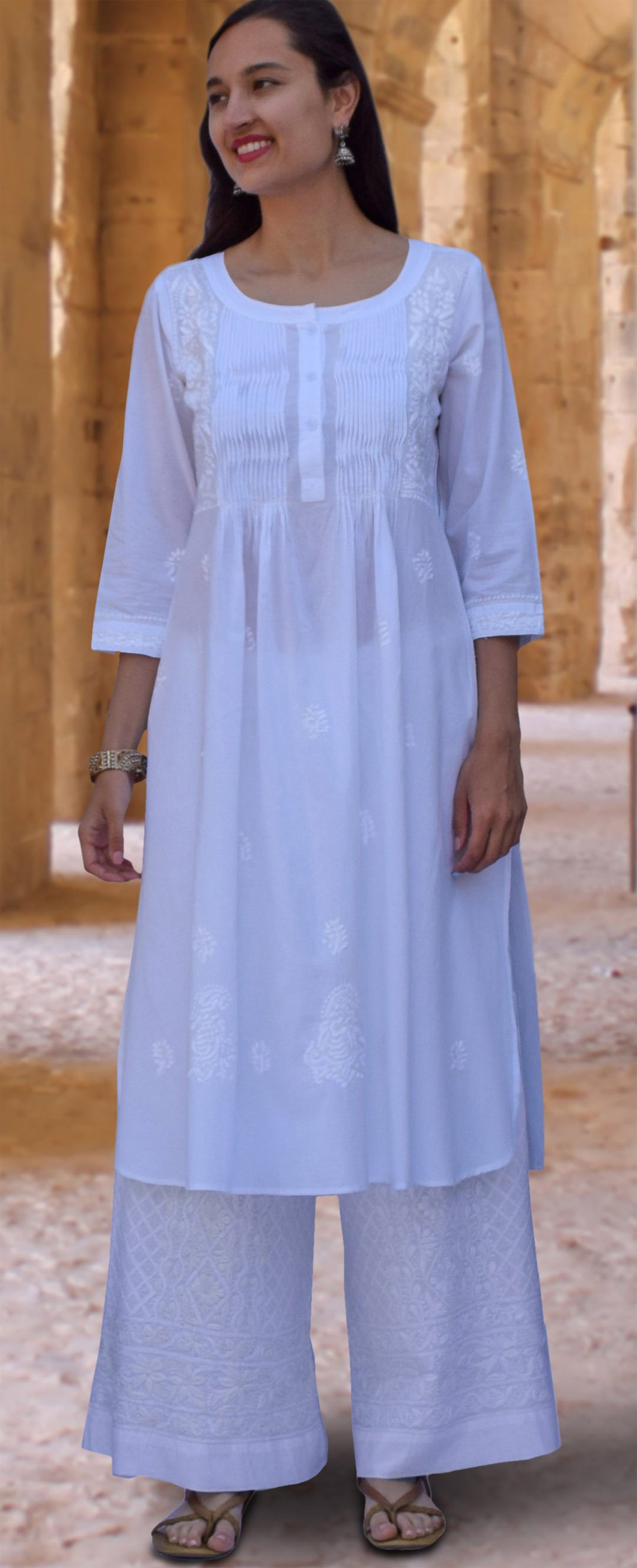 SARA Pure Cotton Hand Embroidered Long Tunic Dress Kurta: Made to Order/Customizable