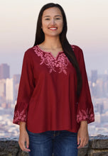 Load image into Gallery viewer, Tia Embroidered Viscose Rayon Blouse with Bell Sleeves
