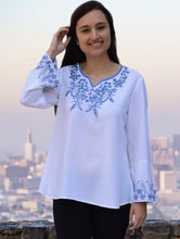 Load image into Gallery viewer, Tia Embroidered Viscose Rayon Blouse with Bell Sleeves
