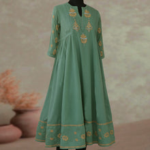 Load image into Gallery viewer, BAANI Pure Cotton, Hand Embroidery/ Chikankari Women Long Flared Dress
