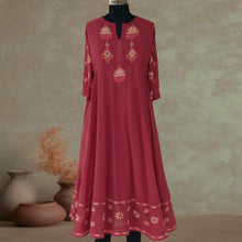 Load image into Gallery viewer, BAANI Pure Cotton, Hand Embroidery/ Chikankari Women Long Flared Dress
