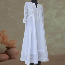Load image into Gallery viewer, BAANI Pure Cotton, Hand Embroidery/ Chikankari Women Long Flared Dress
