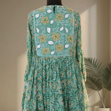 Load image into Gallery viewer, BHAVYA Green Block Printed Cotton Hand Embroidery Kurta Dress
