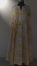 Load and play video in Gallery viewer, DEVIKA prt Block Printed Pure Cotton Women Long Flared Kurta Tunic Dress
