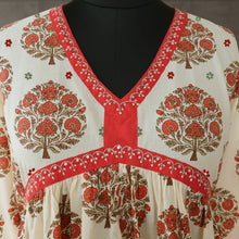 Load image into Gallery viewer, SRISHTI Pure Cotton Block Print, Red Long Tunic/Kurta Dress  Regular and Plus Sizes
