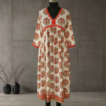 Load image into Gallery viewer, SRISHTI Pure Cotton Block Print, Red Long Tunic/Kurta Dress  Regular and Plus Sizes
